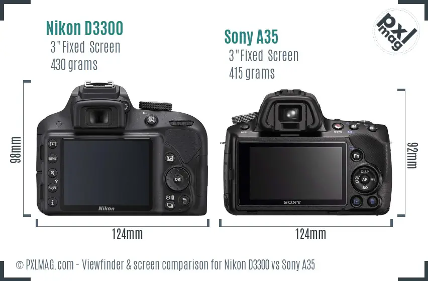 Nikon D3300 vs Sony A35 Screen and Viewfinder comparison