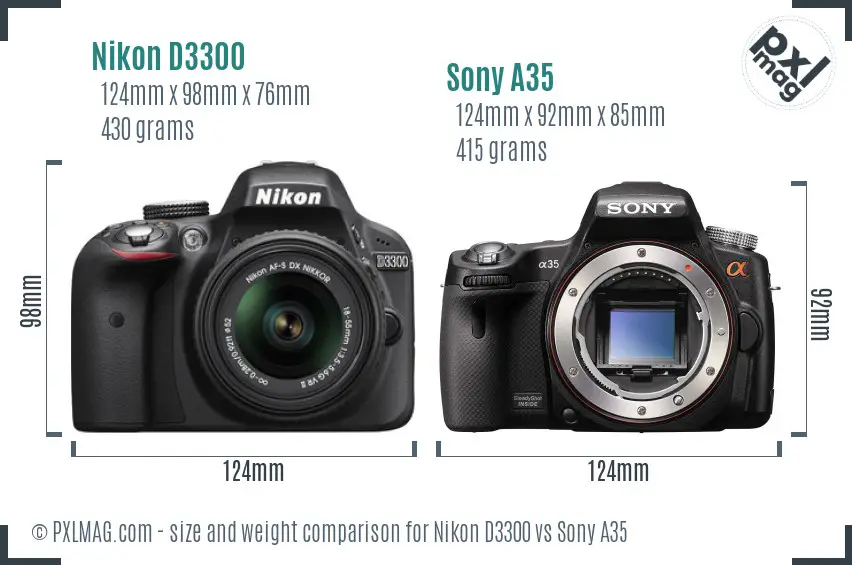 Nikon D3300 vs Sony A35 size comparison