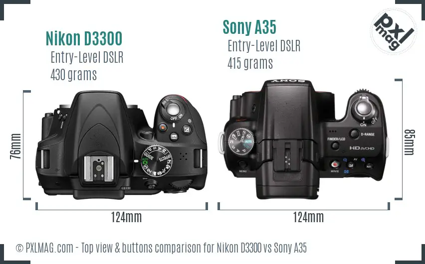 Nikon D3300 vs Sony A35 top view buttons comparison