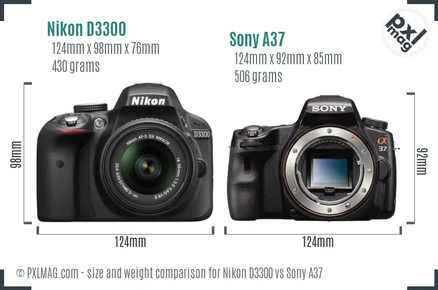 Nikon D3300 vs Sony A37 size comparison