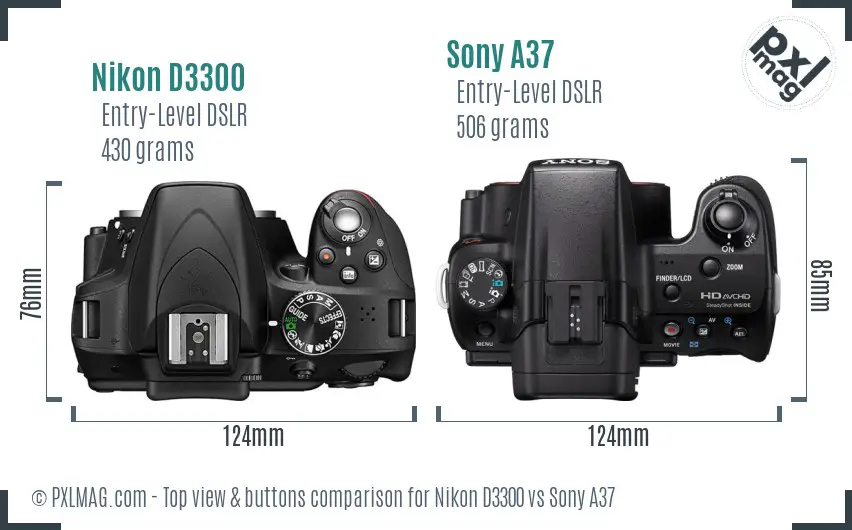 Nikon D3300 vs Sony A37 top view buttons comparison