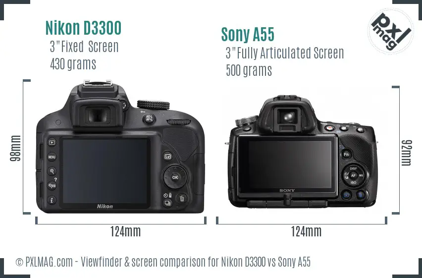 Nikon D3300 vs Sony A55 Screen and Viewfinder comparison