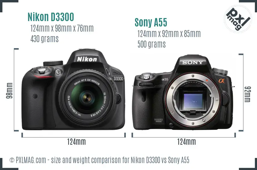 Nikon D3300 vs Sony A55 size comparison