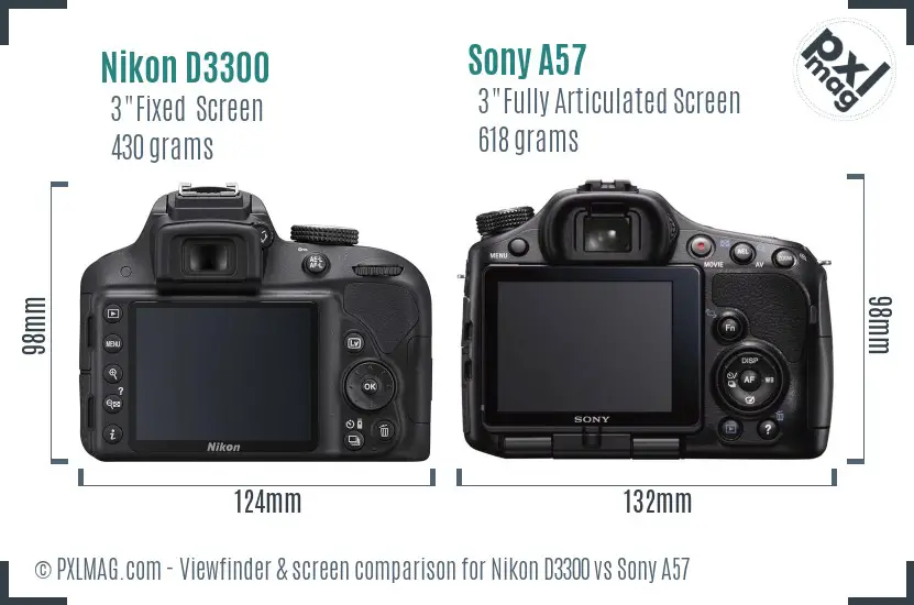 Nikon D3300 vs Sony A57 Screen and Viewfinder comparison