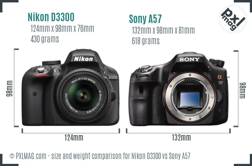Nikon D3300 vs Sony A57 size comparison