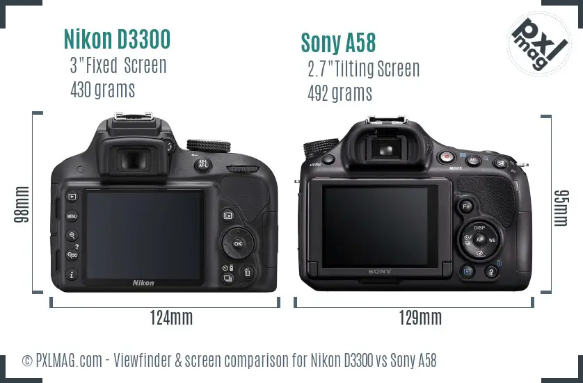 Nikon D3300 vs Sony A58 Screen and Viewfinder comparison