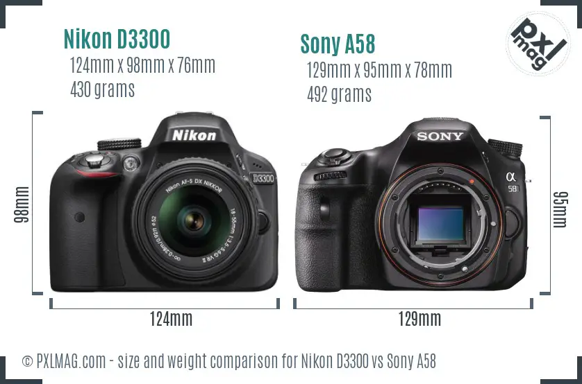 Nikon D3300 vs Sony A58 size comparison
