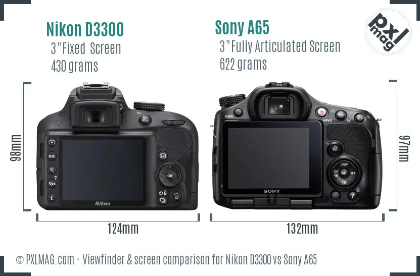 Nikon D3300 vs Sony A65 Screen and Viewfinder comparison