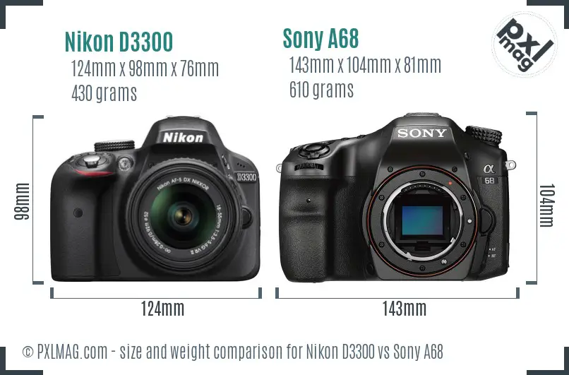 Nikon D3300 vs Sony A68 size comparison