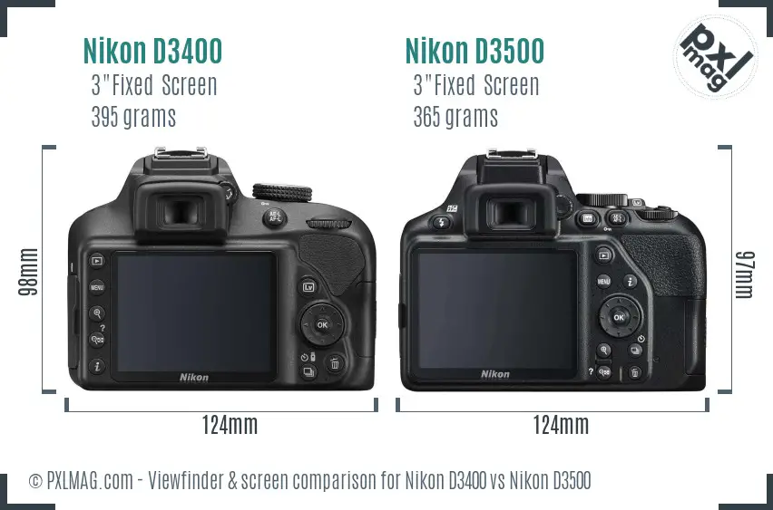 Nikon D3400 vs Nikon D3500 Screen and Viewfinder comparison