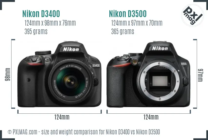 Nikon D3400 vs Nikon D3500 size comparison