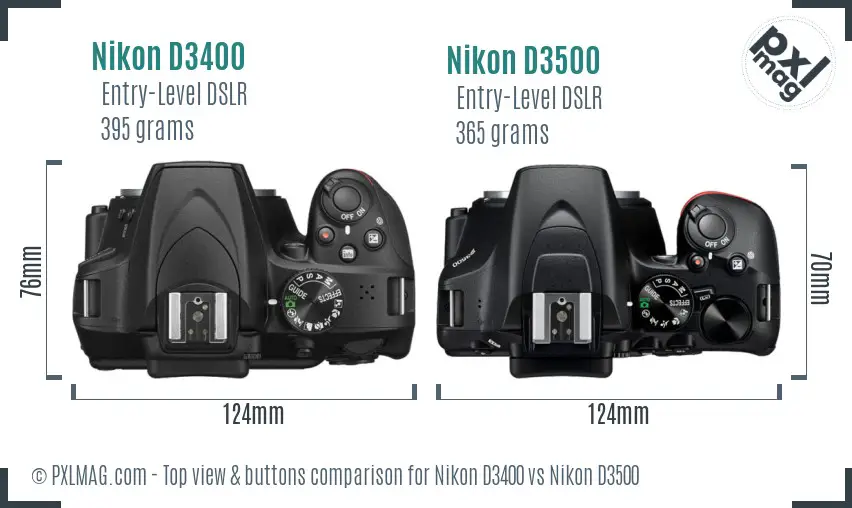 Nikon D3400 vs Nikon D3500 top view buttons comparison