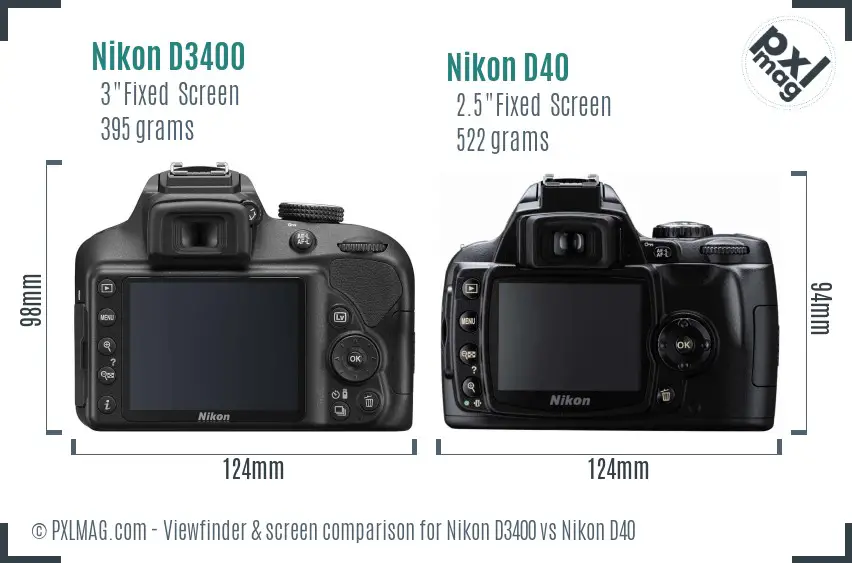 Nikon D3400 vs Nikon D40 Screen and Viewfinder comparison
