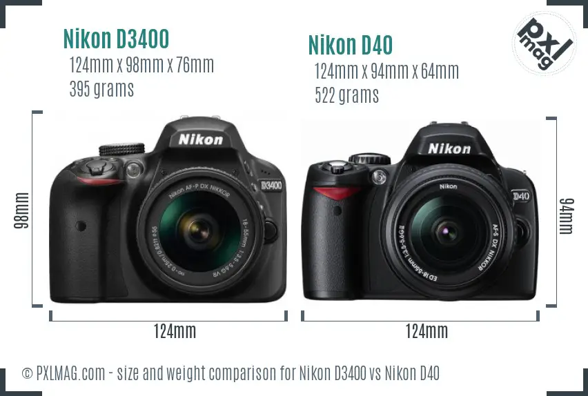 Nikon D3400 vs Nikon D40 size comparison