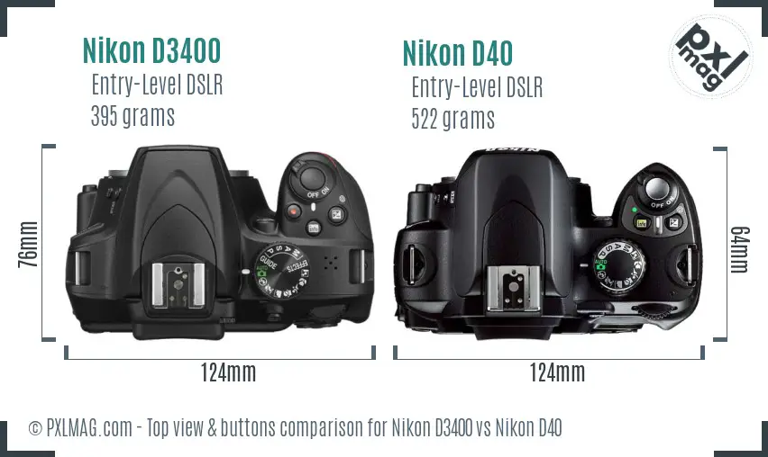 Nikon D3400 vs Nikon D40 top view buttons comparison