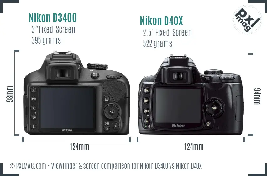 Nikon D3400 vs Nikon D40X Screen and Viewfinder comparison