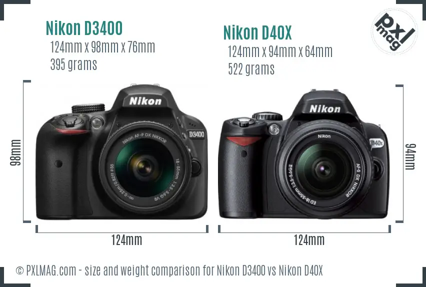 Nikon D3400 vs Nikon D40X size comparison