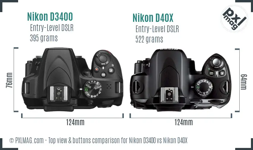 Nikon D3400 vs Nikon D40X top view buttons comparison
