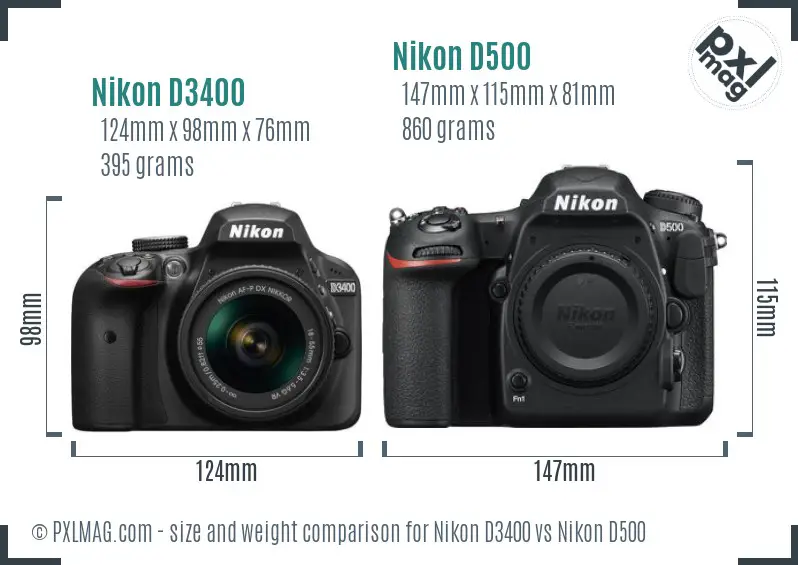 Nikon D3400 vs Nikon D500 size comparison Nikon D3400 vs Nikon D500 size comparison