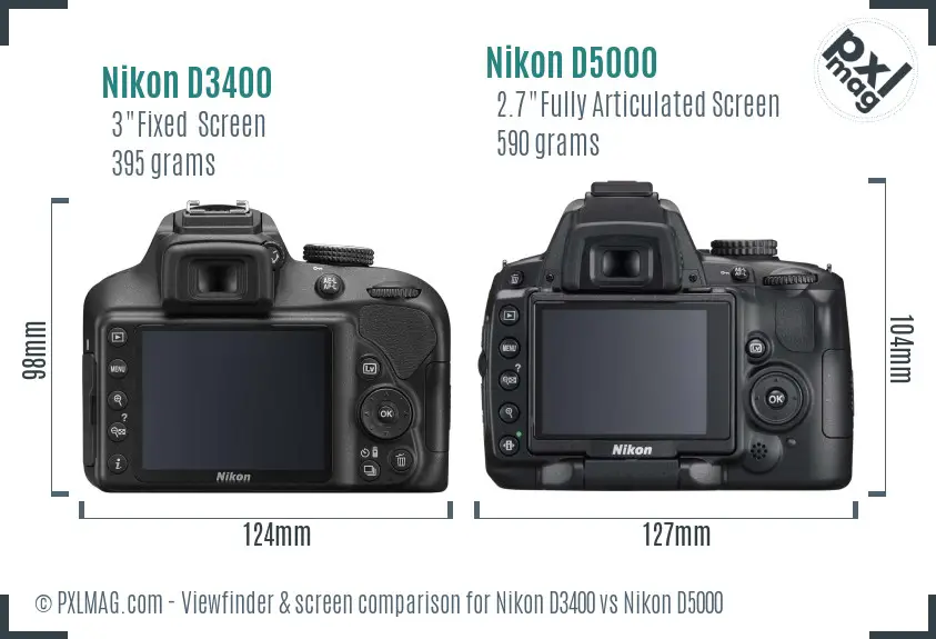 Nikon D3400 vs Nikon D5000 Screen and Viewfinder comparison