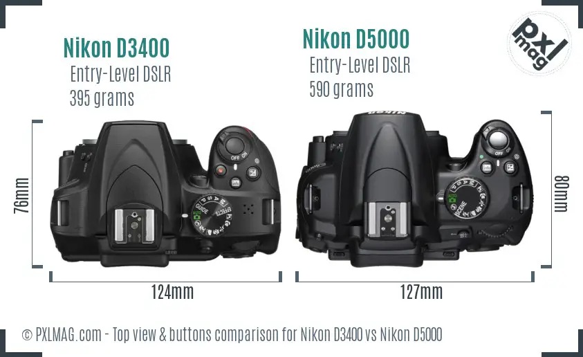 Nikon D3400 vs Nikon D5000 top view buttons comparison