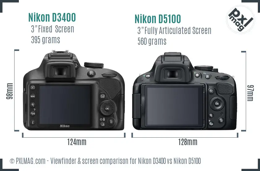 Nikon D3400 vs Nikon D5100 Screen and Viewfinder comparison