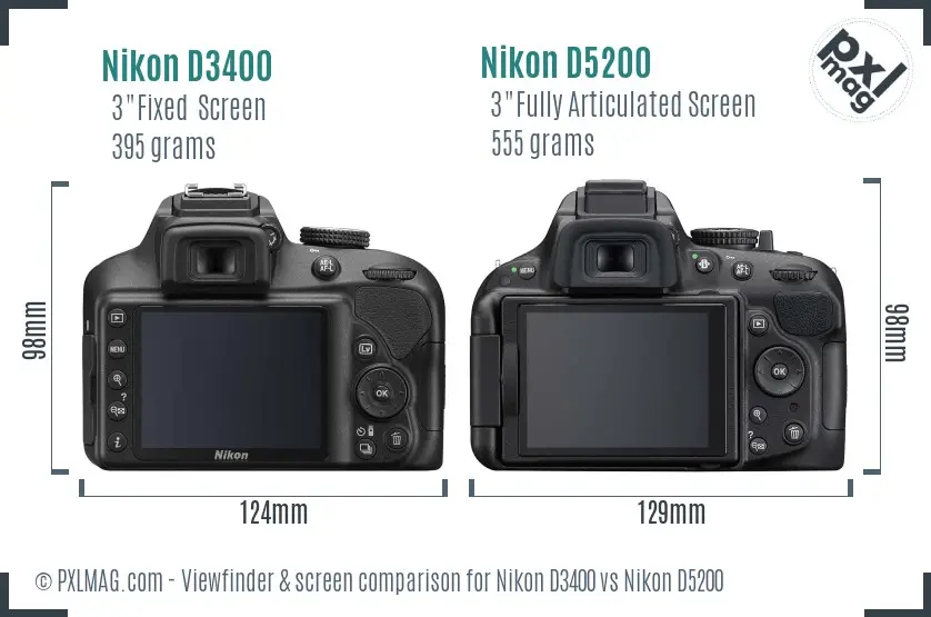 Nikon D3400 vs Nikon D5200 Screen and Viewfinder comparison