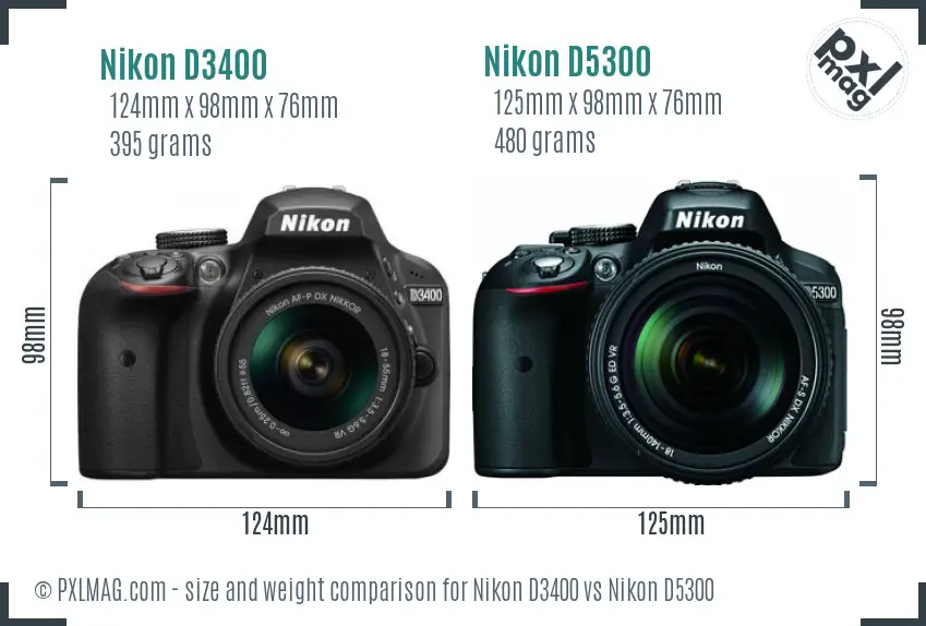 Nikon D3400 vs Nikon D5300 size comparison