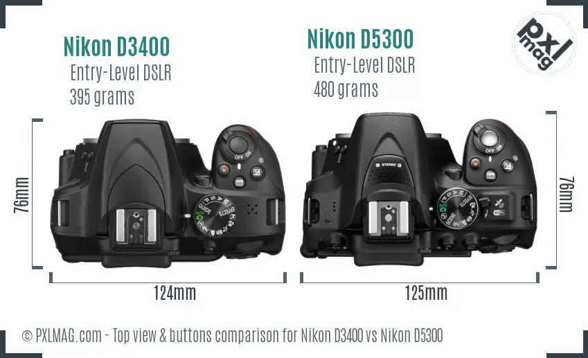 Nikon D3400 vs Nikon D5300 top view buttons comparison