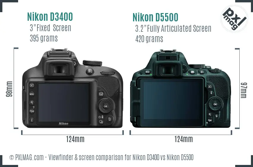 Nikon D3400 vs Nikon D5500 Screen and Viewfinder comparison