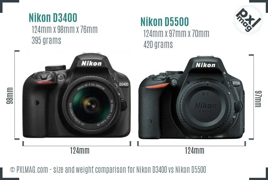 Nikon D3400 vs Nikon D5500 size comparison
