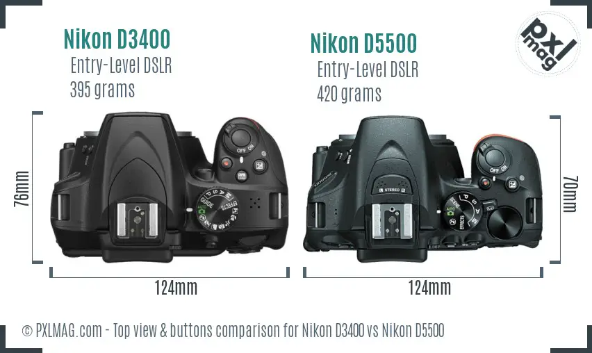 Nikon D3400 vs Nikon D5500 top view buttons comparison