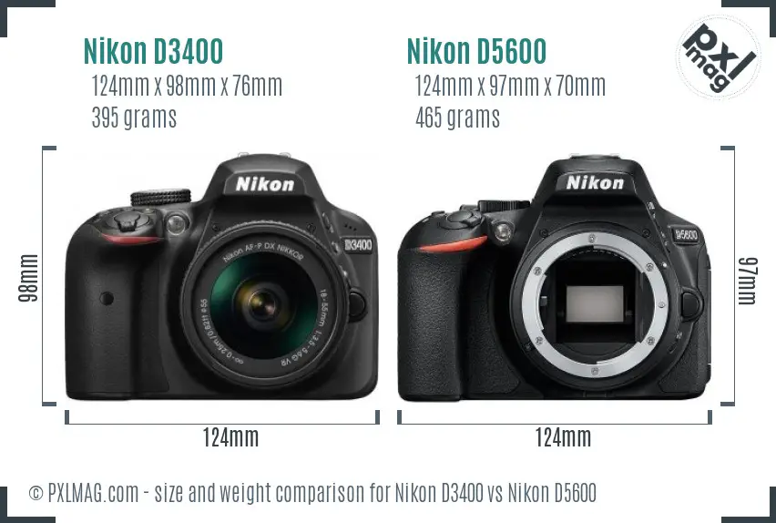 Nikon D3400 vs Nikon D5600 size comparison