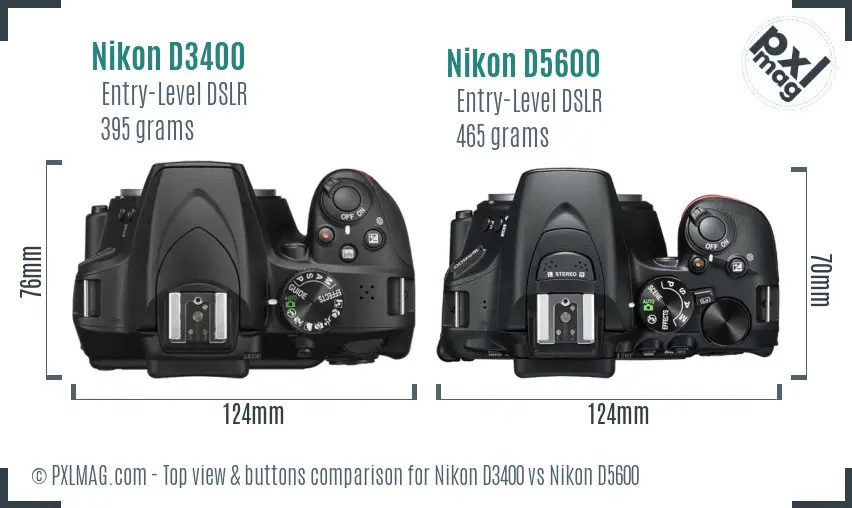 Nikon D3400 vs Nikon D5600 top view buttons comparison
