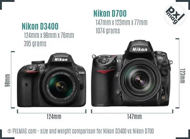 Nikon D3400 vs Nikon D700 size comparison