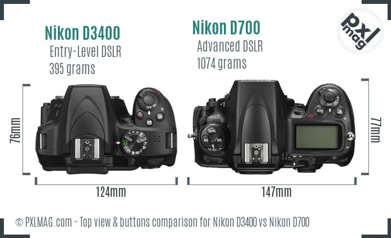 Nikon D3400 vs Nikon D700 top view buttons comparison
