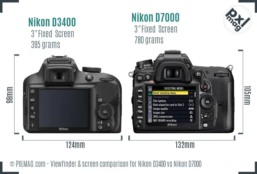 Nikon D3400 vs Nikon D7000 Screen and Viewfinder comparison
