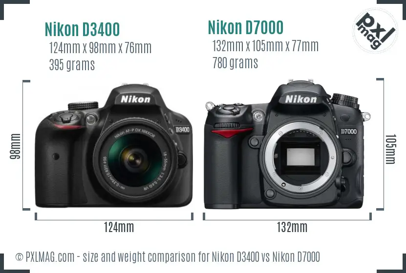 Nikon D3400 vs Nikon D7000 size comparison