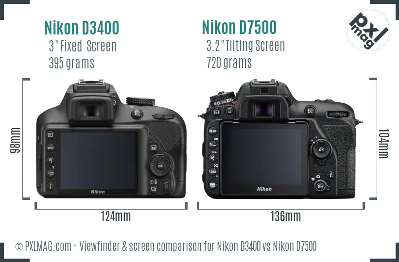 Nikon D3400 vs Nikon D7500 Screen and Viewfinder comparison