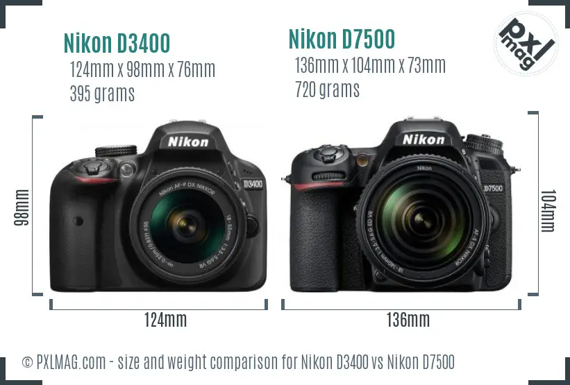 Nikon D3400 vs Nikon D7500 size comparison