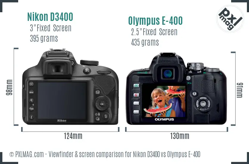 Nikon D3400 vs Olympus E-400 Screen and Viewfinder comparison