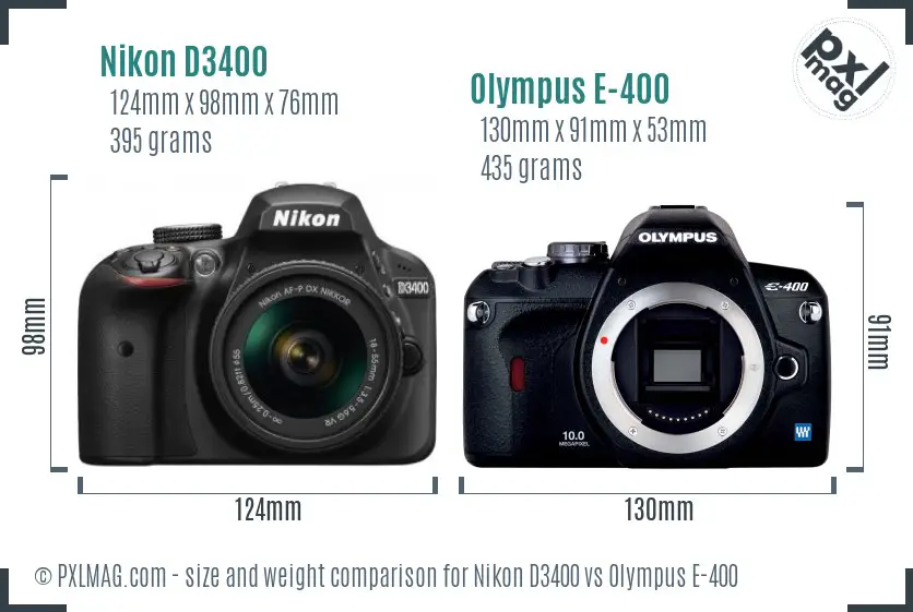 Nikon D3400 vs Olympus E-400 size comparison