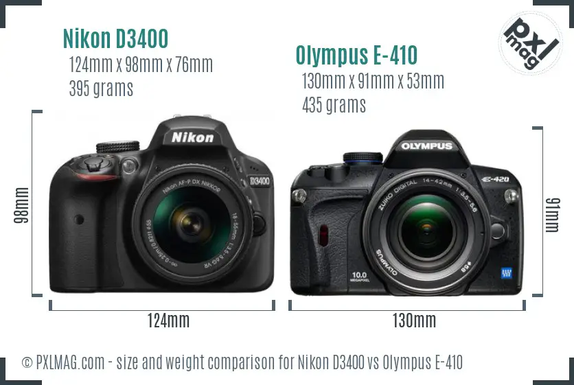 Nikon D3400 vs Olympus E-410 size comparison