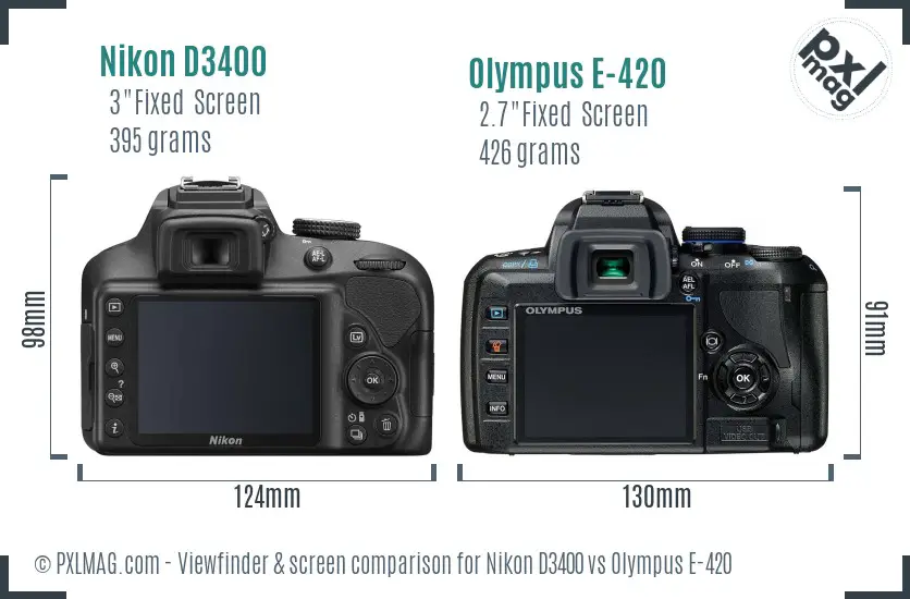 Nikon D3400 vs Olympus E-420 Screen and Viewfinder comparison