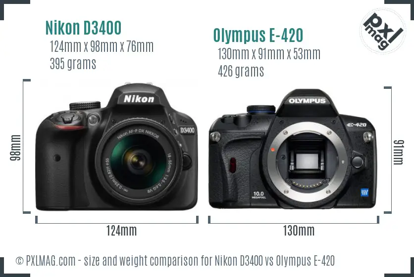 Nikon D3400 vs Olympus E-420 size comparison