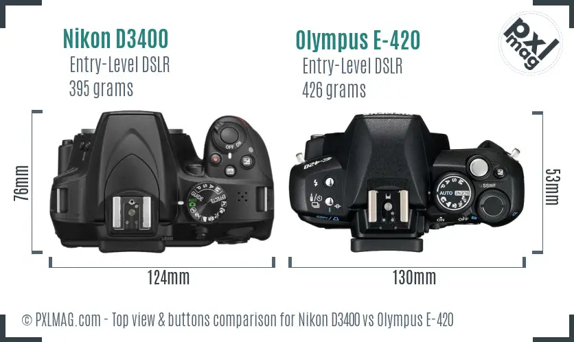 Nikon D3400 vs Olympus E-420 top view buttons comparison