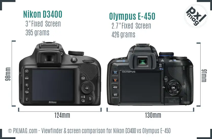 Nikon D3400 vs Olympus E-450 Screen and Viewfinder comparison
