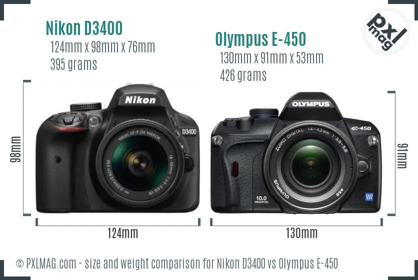 Nikon D3400 vs Olympus E-450 size comparison