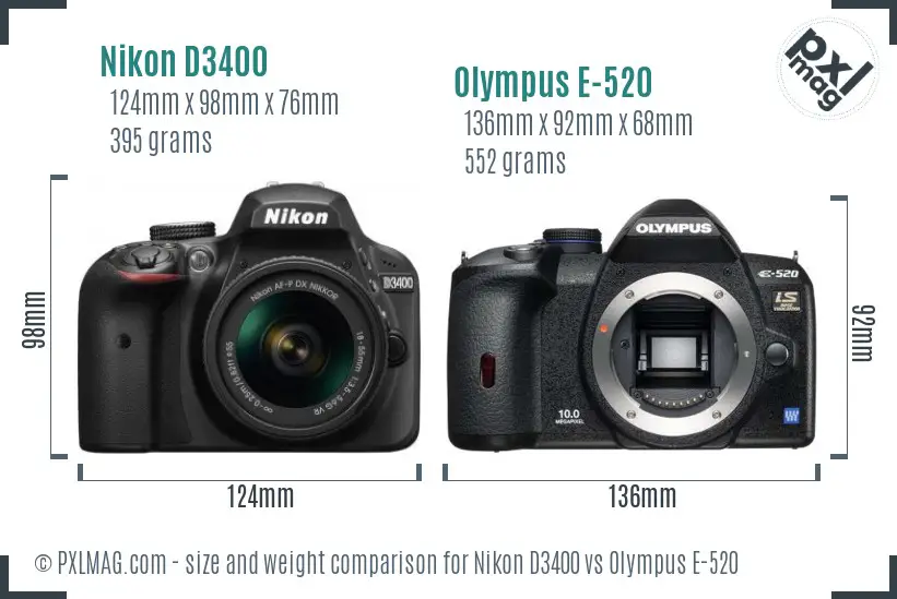 Nikon D3400 vs Olympus E-520 size comparison