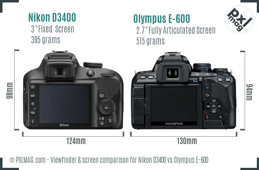 Nikon D3400 vs Olympus E-600 Screen and Viewfinder comparison